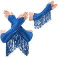 thumbnail image 5 of Aislor Womens Fingerless Fringe Gloves Glossy Tassel Sequin 1920s Opera Elbow Length Long Gloves Party Rave Blue One Size, 5 of 5