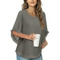 thumbnail image 2 of Chbgutlmr 3/4 Length Sleeve Womens Tops Ruffle Double Layer Casual Blouses Solid Color Crewneck Flowy Tops, 2 of 7