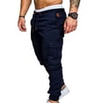 thumbnail image 2 of Pants Breathable Tied Rope Solid Color Drawstring Casual Long Pants for Outdoor Navy Blue M, 2 of 8