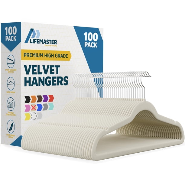 Lifemaster Perchas Antideslizantes de Terciopelo, Juego de 100 Piezas de Perchas Antideslizantes con Gancho Giratorio de 360°, Diseño Elegante que Ahorra Espacio, Mantiene el Armario Organizado, Acaba