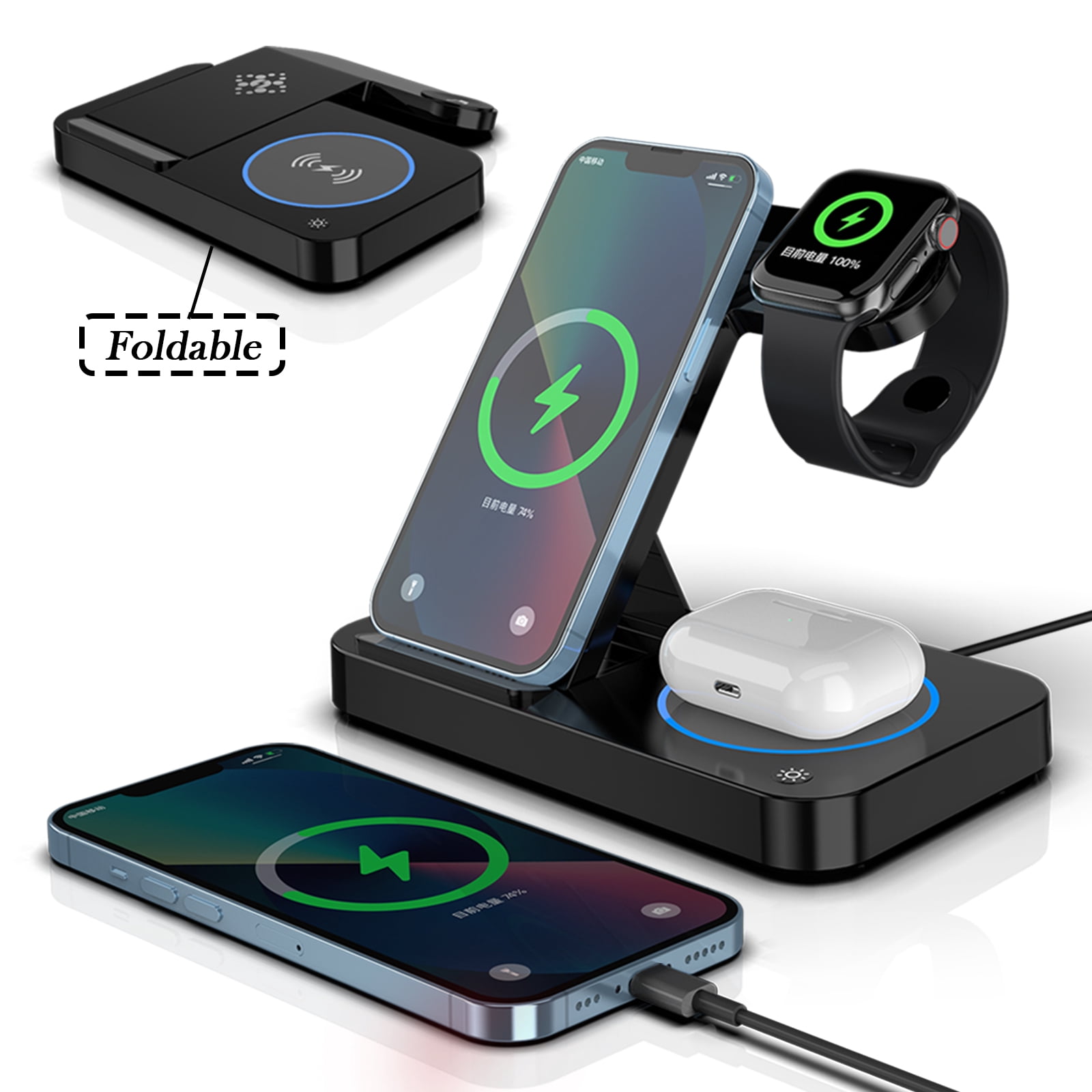 4 in 1 Charging Station for iPhone 17 - Wireless Charger for Apple Devices for iPhone 17 16 15 14 13 12 11 Pro Max - Foldable Wireless Charging Station Dock Stand for Apple Watch Series & AirPods