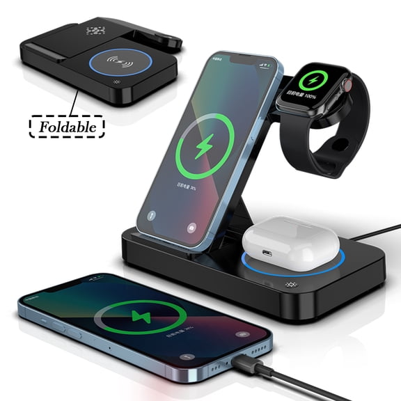 Elnone 4 In 1 Foldable Wireless Charging Station Dock, Multi Device Charger for iPhone, Apple Watch Series & AirPods