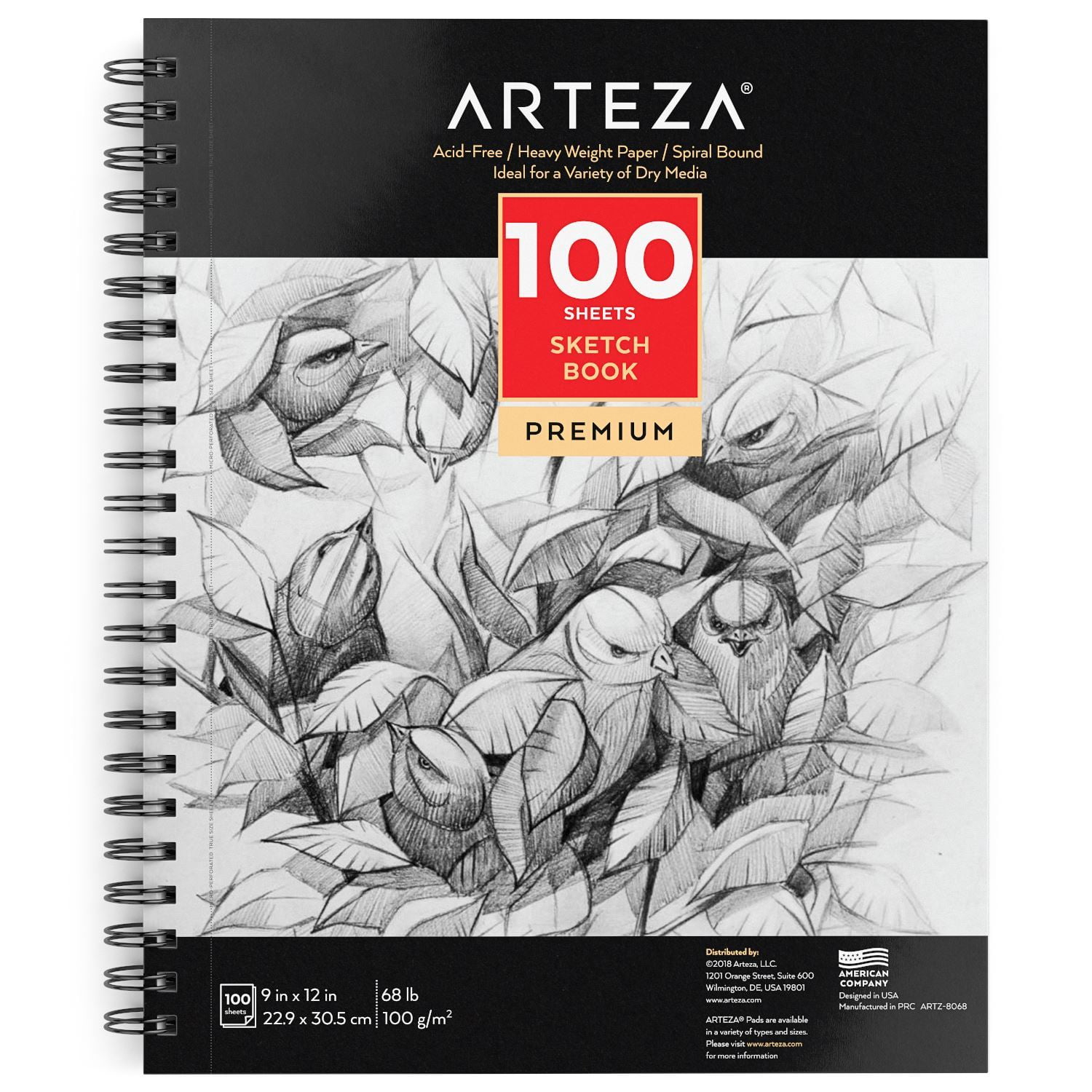 Durable Acid Free Drawing Paper Ideal for Kids & Adults 100 Sheets Each 200 Pages Total Bright White Two Spiral Bound Artist Sketch Pad Arteza 9X12 Sketch Book 2 Pack 68 lb./100gsm