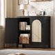 thumbnail image 1 of Chic estilo rural sideboard buffet: negra gabinete con rattan doors & wood legs, 1 of 6