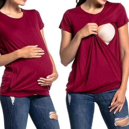 

Hot Sale Women Breastfeeding T-Shirt Summer round neck short-sleeved Maternity Breastfeeding and Nursing Tops