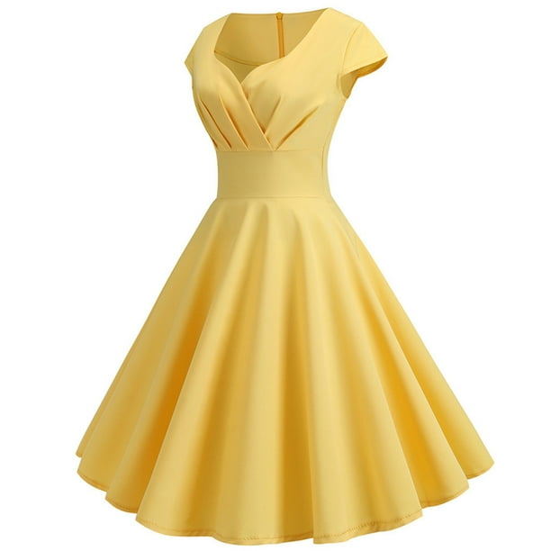 Elainilye Fashion Womens Dresses V-Neck Summer Solid Casual Short Sleeve Mini  Dress Formal Dresses for Women,Yellow - Walmart Business Supplies