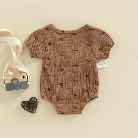 

kpoplk Holiday Baby Boy Outfit Toddler Baby Girls One Piece Romper Sleeveless Bodysuit Dress Ruffle Jumpsuit Sunsuit Summer Outfit(Brown)