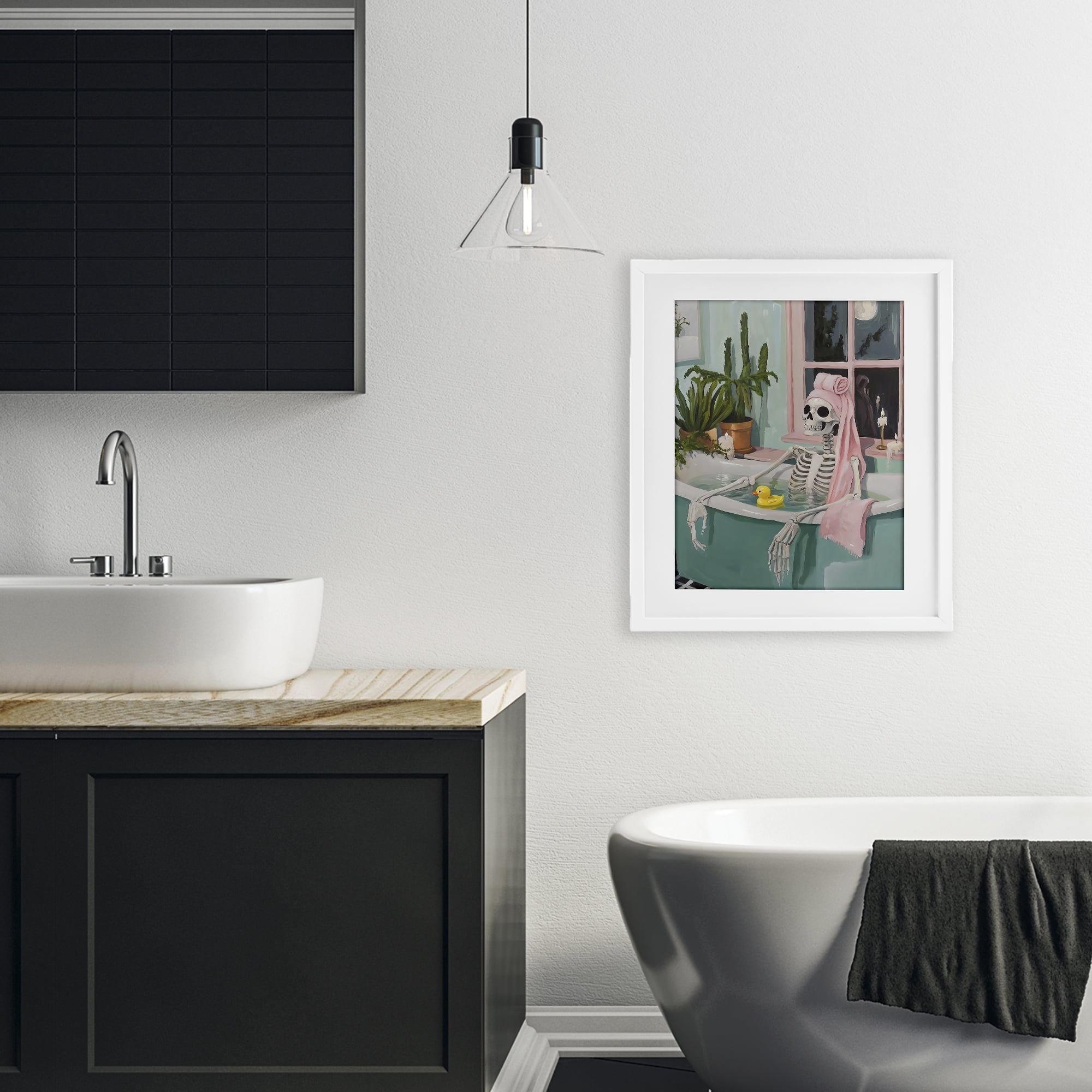 Stupell Industries Midnight Soak Skeleton White Framed Print Under Glass, design by The Prints Vibe