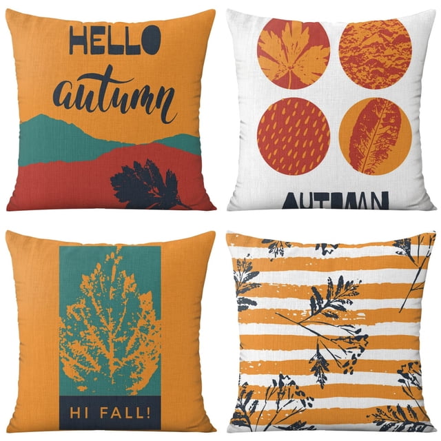Hello Fall Pillow Covers Set Of 4, Linen Thanksgiving Gift Pillow Covers Sofa Couch Cushion Case