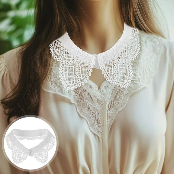 EXHUMKY Lace Fake Collar White Embroidered Hanfu Accessory for Decoration