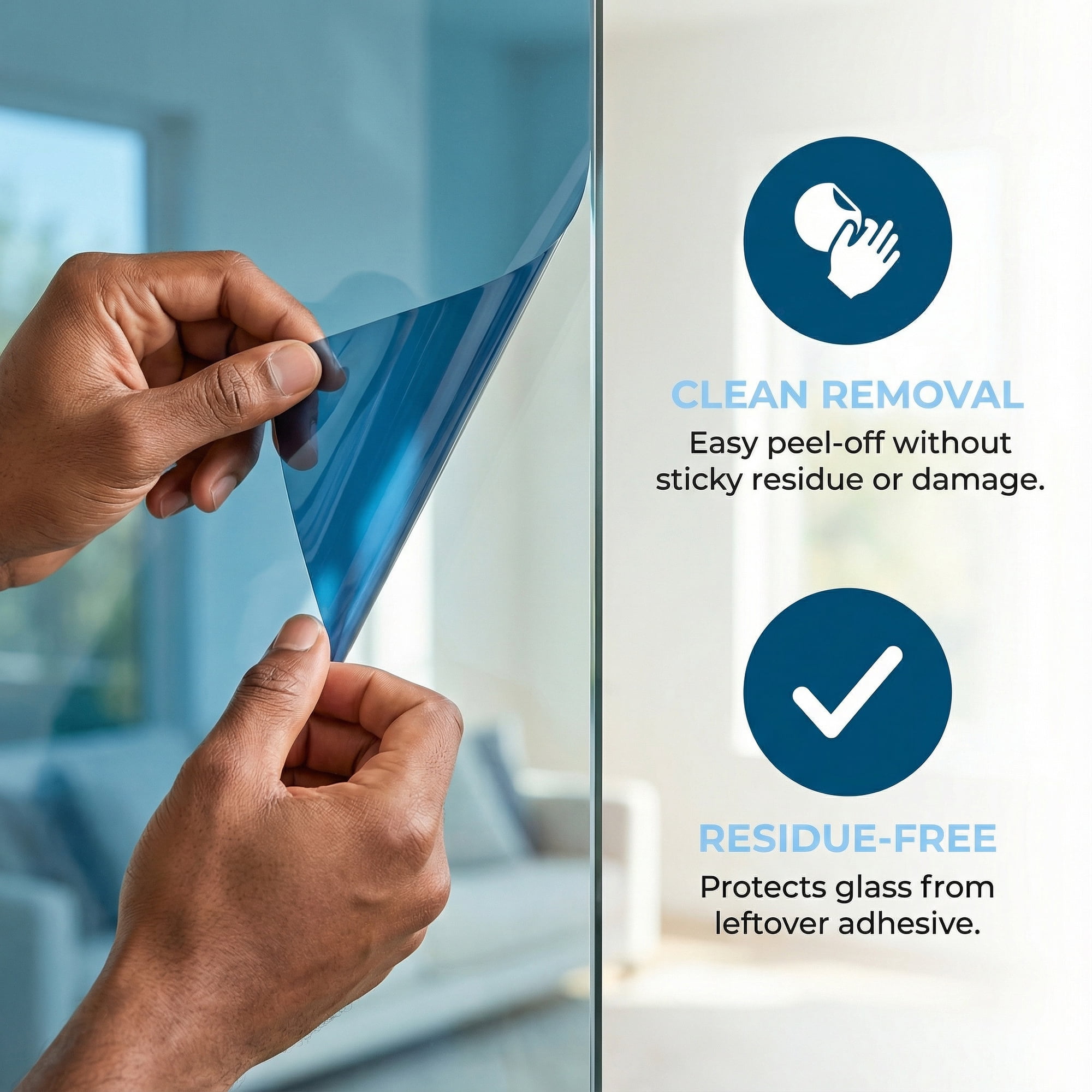 REGALWOVEN One Way Privacy Window Film for Home and Office - Heat Control and Static Cling Dark Blue 39.4 x 23.6 Inch