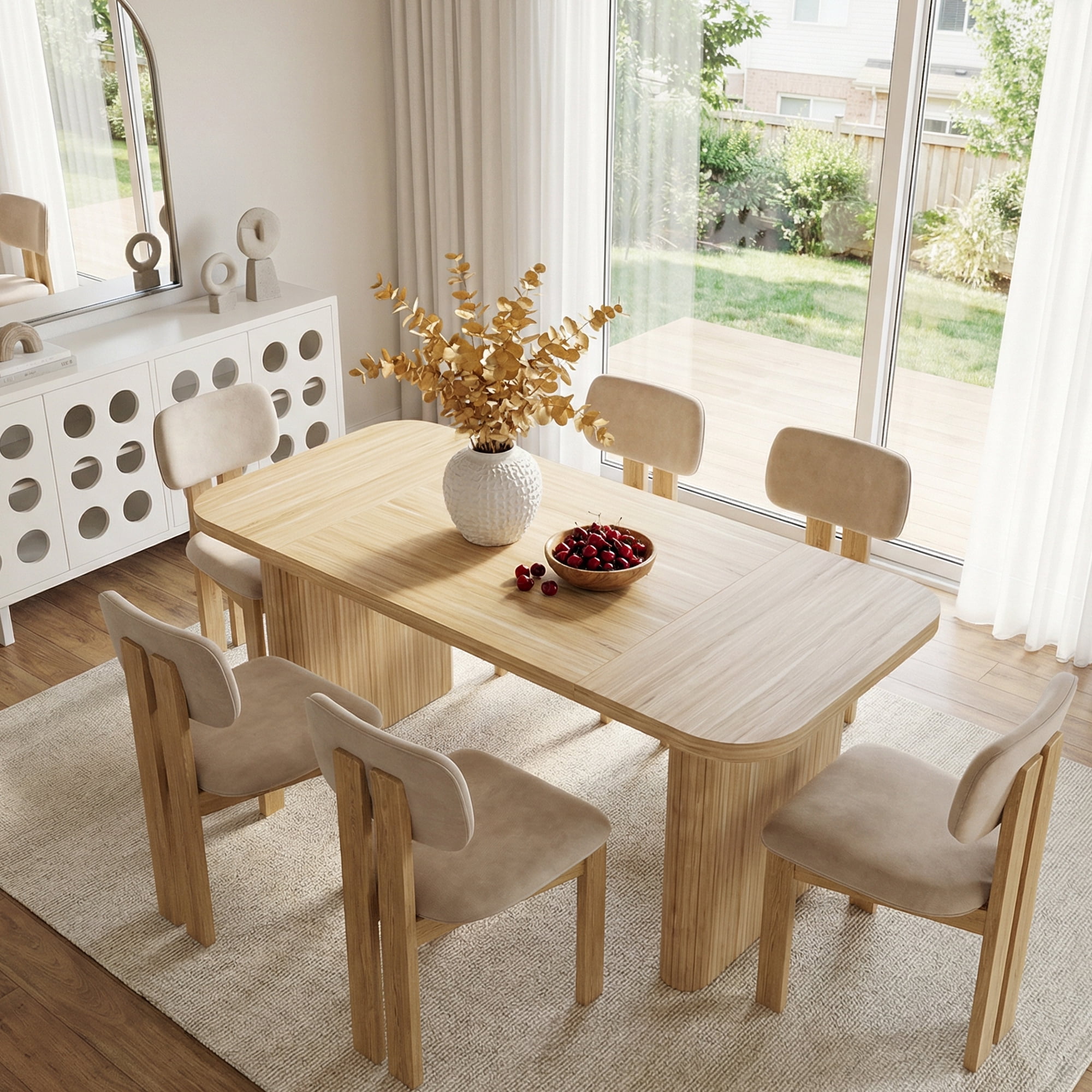 MAYEERTY 62 Inch Rectangular Dining Table, Simple Kitchen Dinner Table with Engineered Wood Column Legs for 4 to 6 People
