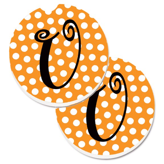 Carolines Treasures CJ1033-UCARC Monogram Initial U Orange Polkadots  Set of 2 Cup Holder Car Coasters  Large multicolor