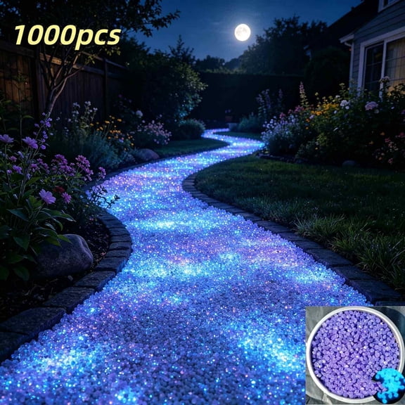 Rijanmt 1000pcs Glow in the Dark Stones,Outdoor Luminous Rocks,Garden Fluorescent Granules,Night Guide Glowing Pebbles for Fish Tank and Aquarium,Outdoor Decor Patio Yard Walkway Landscapes,Purple