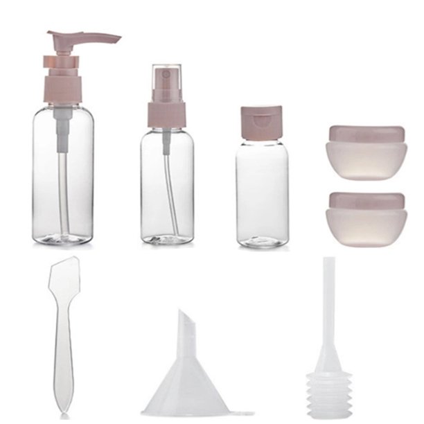 Kit de botellas de viaje, juego de contenedores de artículos de tocador portátiles a prueba de fugas, contenedores de cosméticos de tamaño de vuelo de PET transparente para loción, champú, crema,