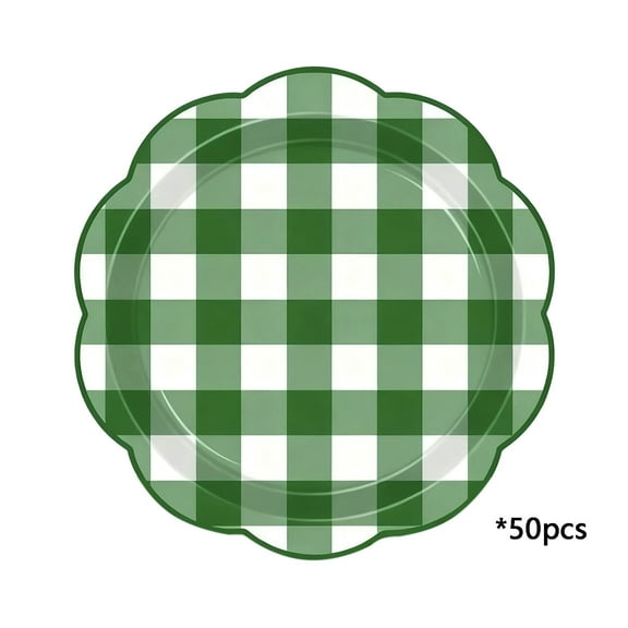 Gingham Paper Plates 50 Pieces Disposable Dinner Plate for Wedding Baby Shower Birthday Party 7 In Christmas Checkered Dessert Plate (Green)