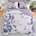 thumbnail image 2 of Dinjoy Floral Comforter Queen 3Pcs Purple Flowers Soft Microfiber Bedding Set Adult(90"x90"), 2 of 7