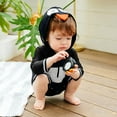 thumbnail image 2 of LNMQLPDBS Unisex Kids Bathing Suits Cartoon Cute Penguin Printed Swimwear Beach Long Sleeve Hooded Onesie Swimsuit with Ziper Girls Rash Guard Swimsuit Boys Rashguard Swim Set Black 2-3 Years, 2 of 9