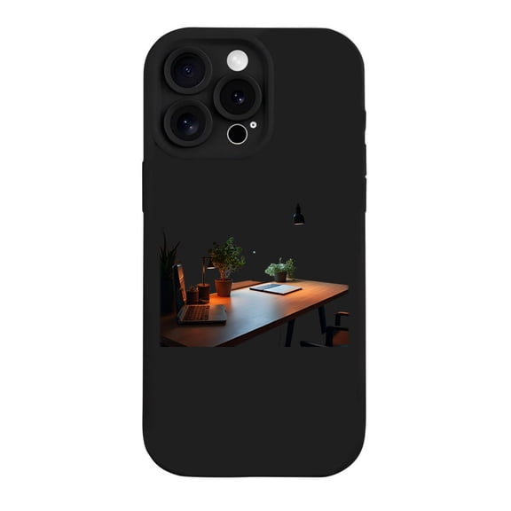 Sleek Black iPhone 15 Pro Case - Yellowing Resistant Lightweight with Modern Office Desk Design Minimalistic & Professional Look