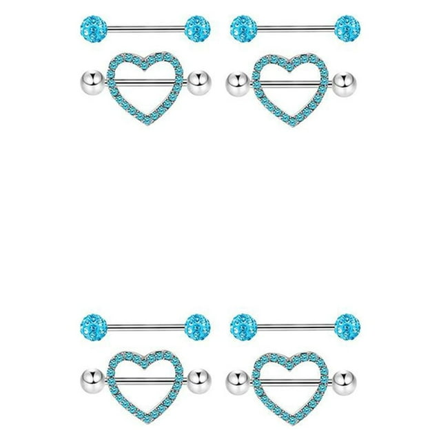 maskred 4 Pieces Nipples Rings Exquisite Stainless Steel Bodies Charming Woman Heart Shaped Breast Decor for Girl Blue 2Set