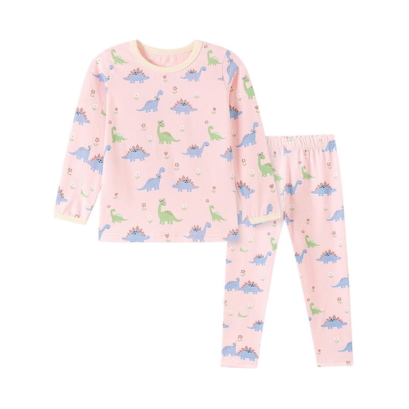 WIBACKER 2-7 Years Toddler and Little Girls' Long Sleeve Pajamas Set Cotton Top and Pants 2 Piece Sleepwear Pjs - Dinosaur