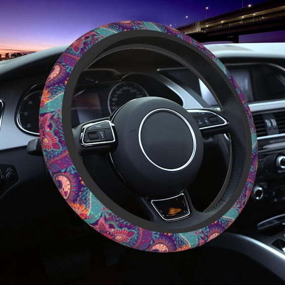 Persian Rug Design Steering Wheel Cover Universal 15 Inch Premium Non-Slip Breathable Car Steering Wheel Accessories for Women Men