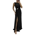 thumbnail image 5 of Lady Evening Dress - Pleated Slit Hem Floor Length, Rhinestone Decor Sleeveless, Round Neck High Waist Maxi Dress, 5 of 8