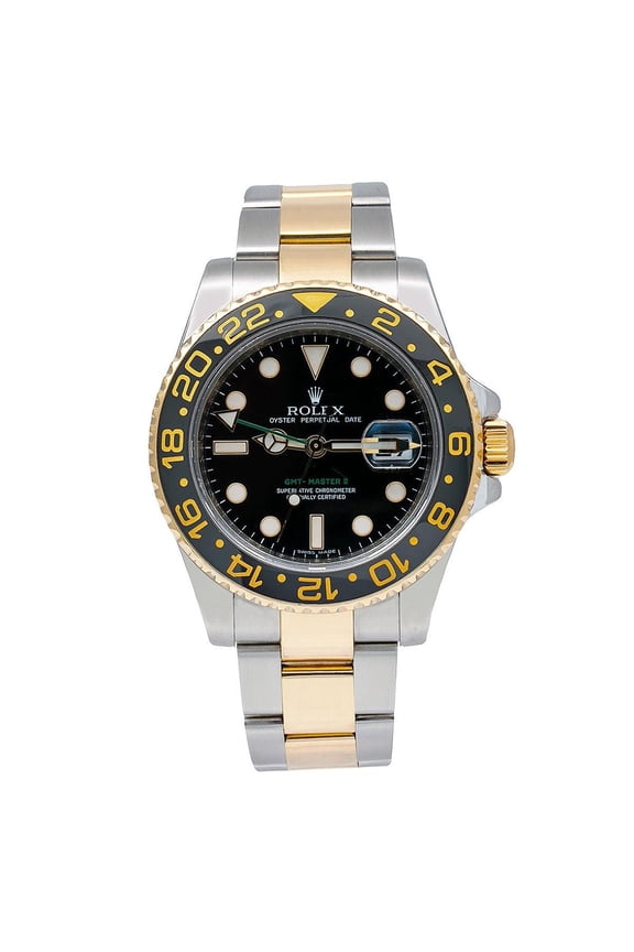 Pre-Owned Rolex GMT-Master II 40MM 116713 Black Dial Black Ceramic Bezel Two Tone Yellow Gold Oyster Bracelet