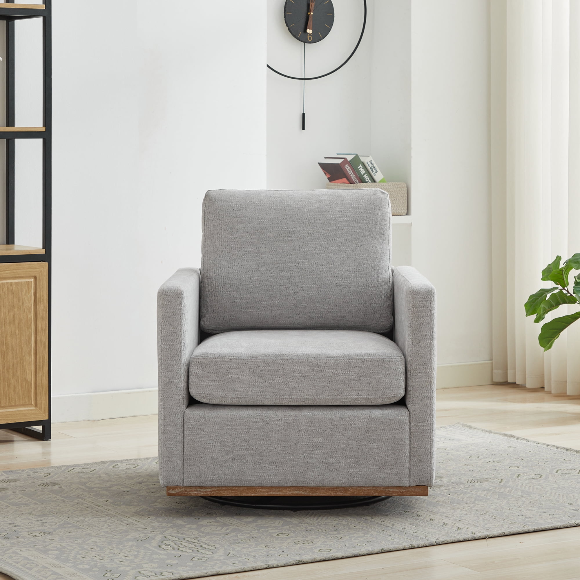 360° Swivel Accent Chair Chenille Arm Chair Upholstered Single Sofa Chair with Wooden Base,Club Lounge Reading Armchair for Living Room Bedroom Apartment,Light Gray