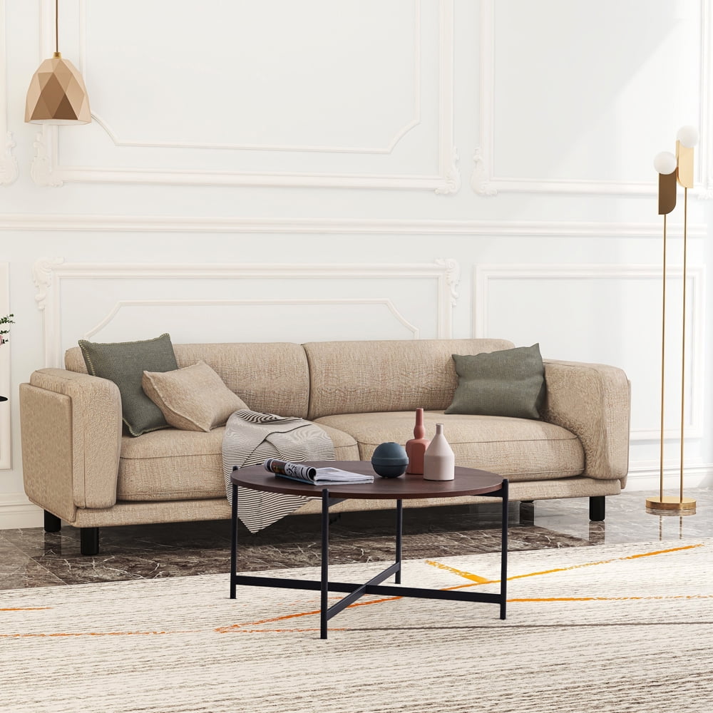 Private Jungle 36" Round Modern Living Accent Side or Coffee, Sofa Center Table for Dining Room/Tea with Metal Frame, Walnut Color Private Jungle 36" Round Modern Living Accent Side or Coffee, Sofa Center Table for Dining Room/Tea with Metal Frame, Walnut Color
