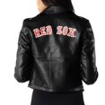 thumbnail image 4 of Women's The Wild Collective Black Boston Red Sox Faux Leather Moto Full-Zip Jacket, 4 of 5