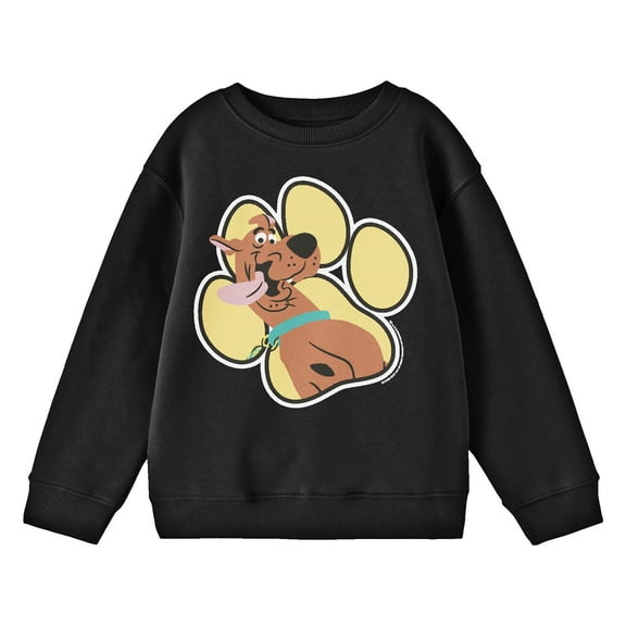Scooby Doo Paw Print Crew Neck Long Sleeve Youth Black Sweatshirt-Medium