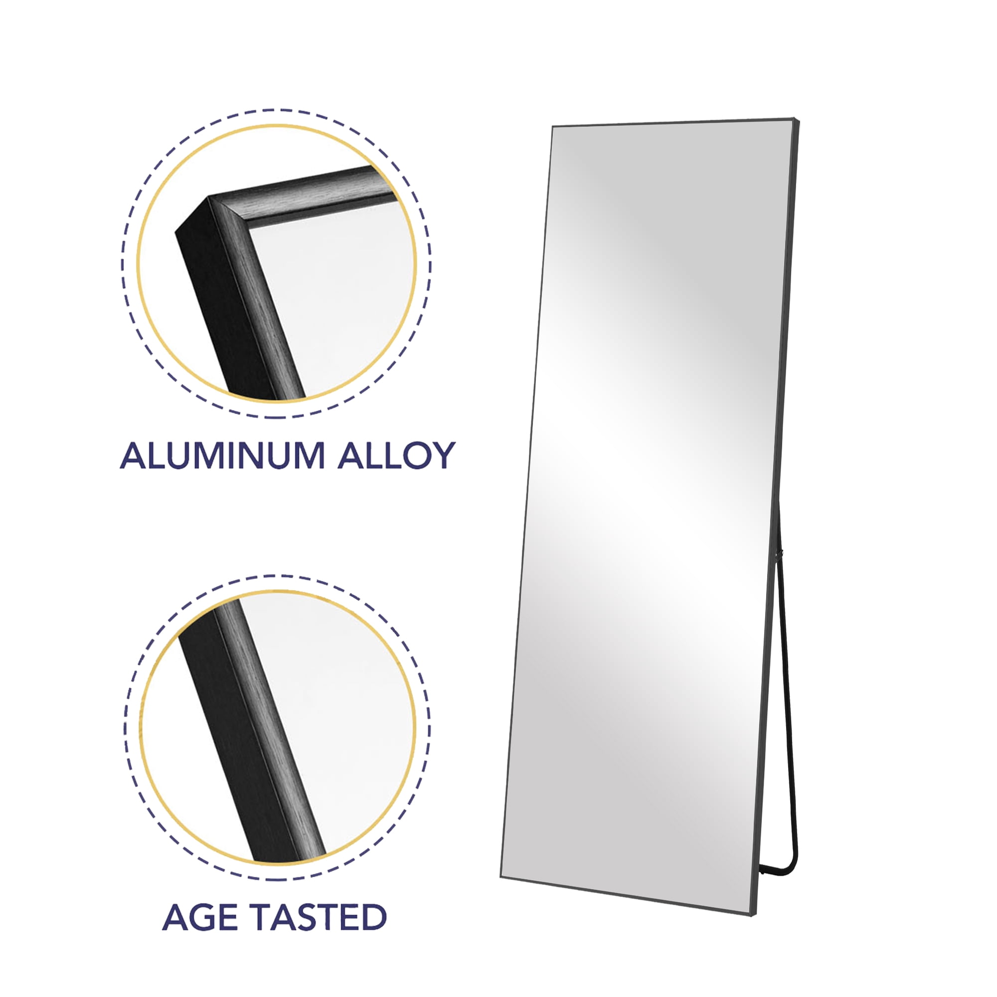 MAYEERTY 71"×34" Black Aluminum Slim-Frame Rectangular Full-Length Mirror No Stand, Sleek Design for Bedroom