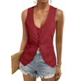 thumbnail image 3 of Summer Scoop Neckline Women Solid Slim Fit Button Down Vest Waistcoat Tops, 3 of 8