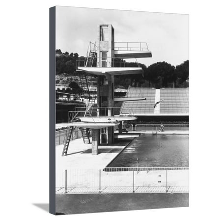 Olympic Diving Board - Diving Board of an Olympic Sized Swimming Pool in a Sporting Facility Stretched Canvas Print Wall Art By A. Villani