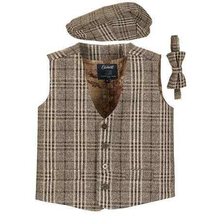 

Gioberti Kids and Boys 3pc Tweed Vest with Matching Cap and Bow Tie