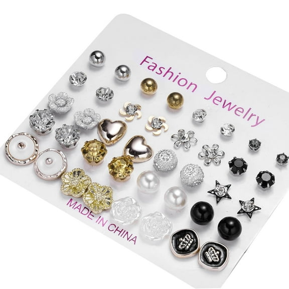 Apmemiss Clearance New Paper Card Zircon Earrings All-match 20 Pairs of Pearl Card Earrings Female Sales Today Clearance Women
