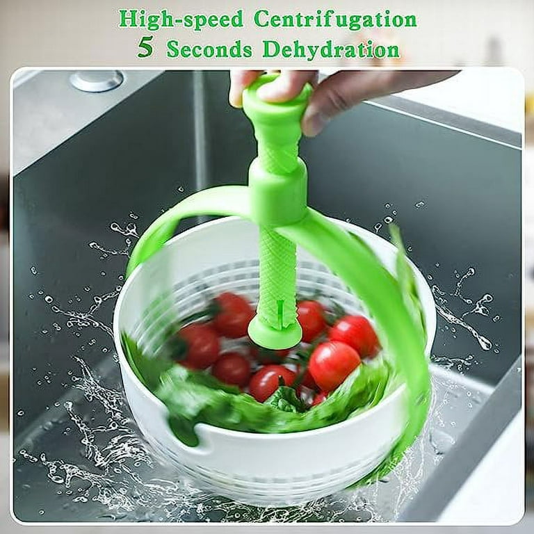All-in-One Salad Spinner Spinning Colander,Multi-Use Collapsible Vegetable Spinner with Handle,Non-Scratch Steady Fruit Washer Lettuce Cleaner and