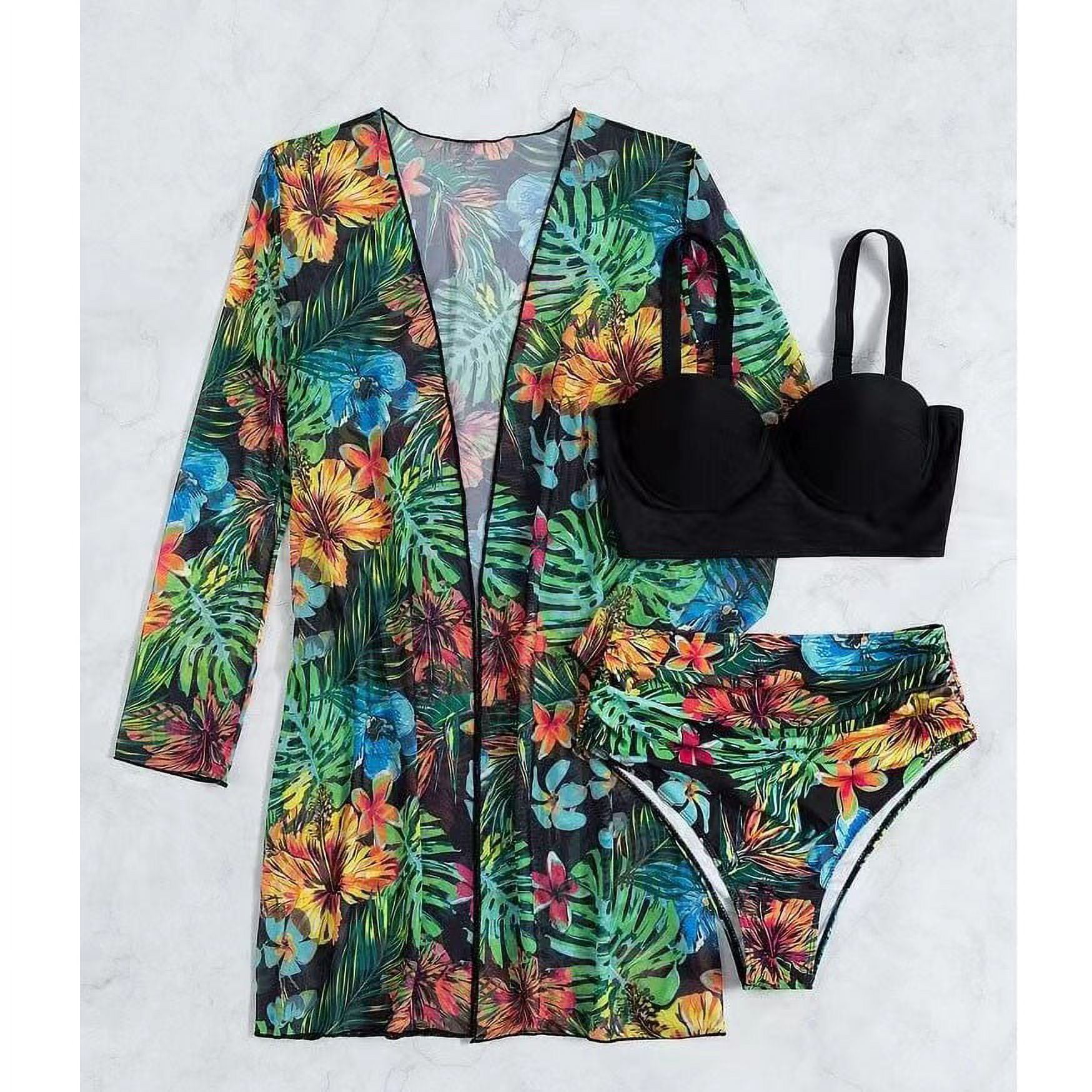 Aloohaidyvio sexy bikini swimsuit set,Women Sexy Print Deep V Swimming Trunks Split Swimsuit Bikini Three Piece, Swimsuits for Women 2 Piece