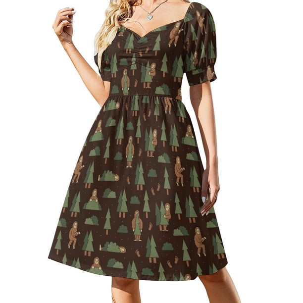 Vestido de manga corta Bigfoot Forest, ropa estética, vestido de mujer, verano 2025.