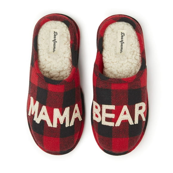 Dearfoams Womens Mama Bear Slipper, Buffalo Plaid, X-Large