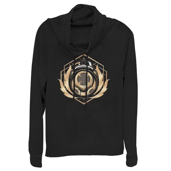 Junior's Star Wars The Last Jedi BB-9E Flames Cowl Neck Sweatshirt Black Small