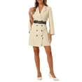 thumbnail image 2 of INSPIRE CHIC Women's Work Dresses Business Slit Sleeve Belted Double Breasted Blazer Dress L Beige, 2 of 6
