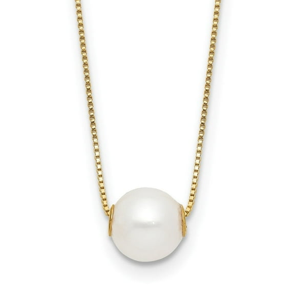 Auriga 14K Yellow Gold 7-8 mm Round White Freshwater Cultured Pearl Necklace for Women 18"