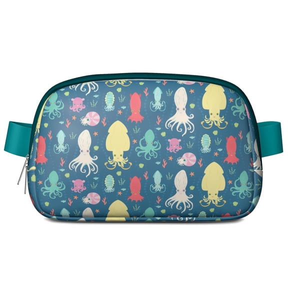 Colorful Octopus Fanny Pack for Women – Nautical Marine Life Waist Bag with Watercolor Sea Creatures, Coral Reef Print, Pirate & Gothic Octopus Vibe