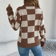 thumbnail image 4 of DAFPZW Women's Casual Turtleneck Sweater Long Sleeve Checkered Pullover Knit Jumper Tops, 4 of 8