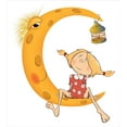 thumbnail image 3 of Feminine Duvet Cover Set, Little Girl Sitting Barefoot Moon with Eye and Lamp Mystery Theme Cartoon, Decorative 2 Piece Bedding Set with 1 Pillow Shams, Twin Size, Orange, by Ambesonne, 3 of 3