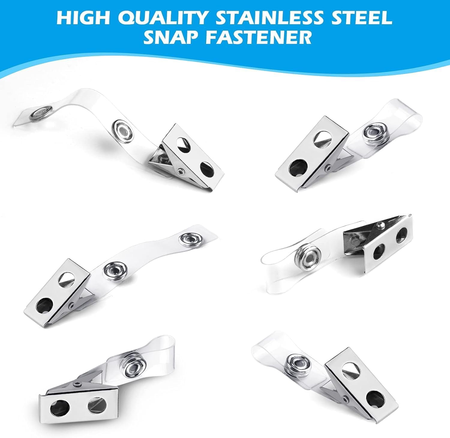300Pcs Metal Badge Clips with Clear PVC Straps, Premium Double Hole Metal Badge Clips for ID Cards, Badge Holders, Name Tags Work Badges