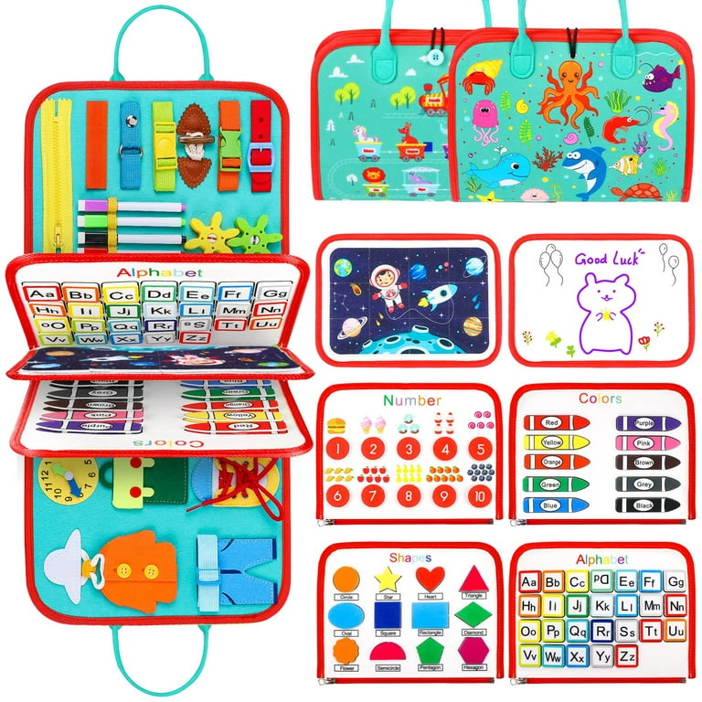 Busy Board Montessori Toys for 1 2 3 4 Year Old, Durable Travel Essentials  Busy Book for Toddlers 1-3 Sensory Activities, Educational & Learning Toys