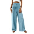 thumbnail image 4 of Ynynloco Womens Pants Elastic High Waist Lightweight Palazzo Pants for Women Casual Drawstring Lounge Wide Leg Pants Woman with Pockets, 4 of 6